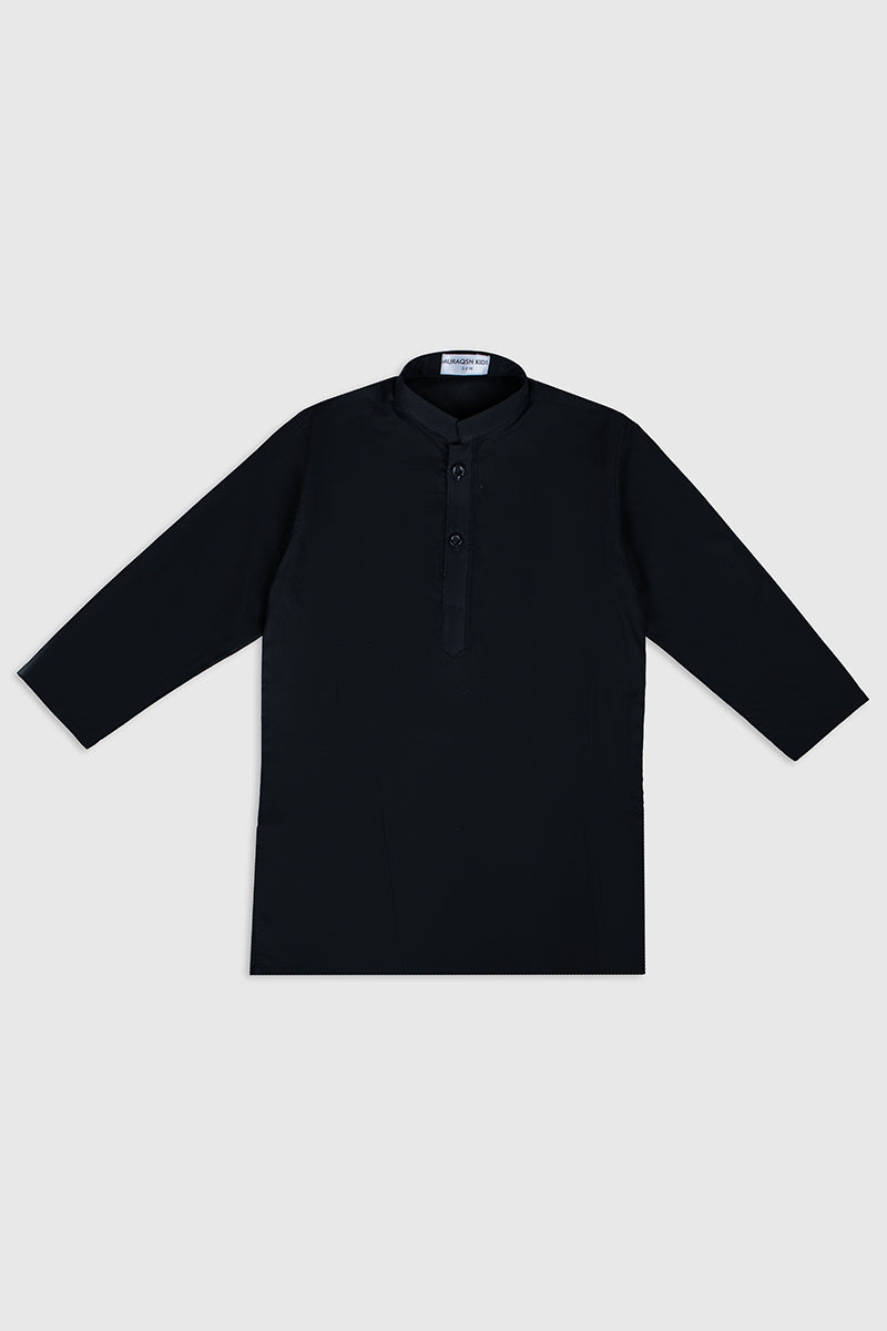 Black Cotton Boys Kurta Trouser Set (2-Piece) - Image 2