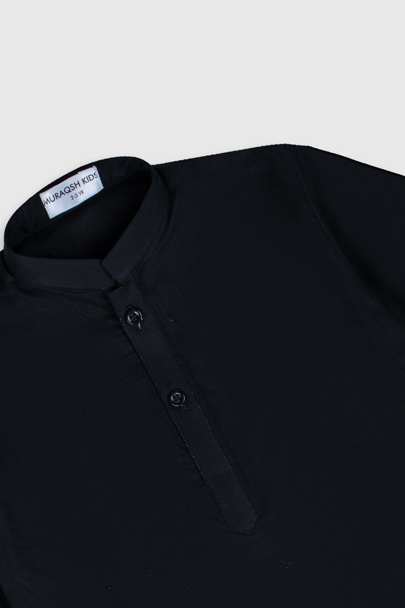 Black Cotton Boys Kurta Trouser Set (2-Piece) - Image 5