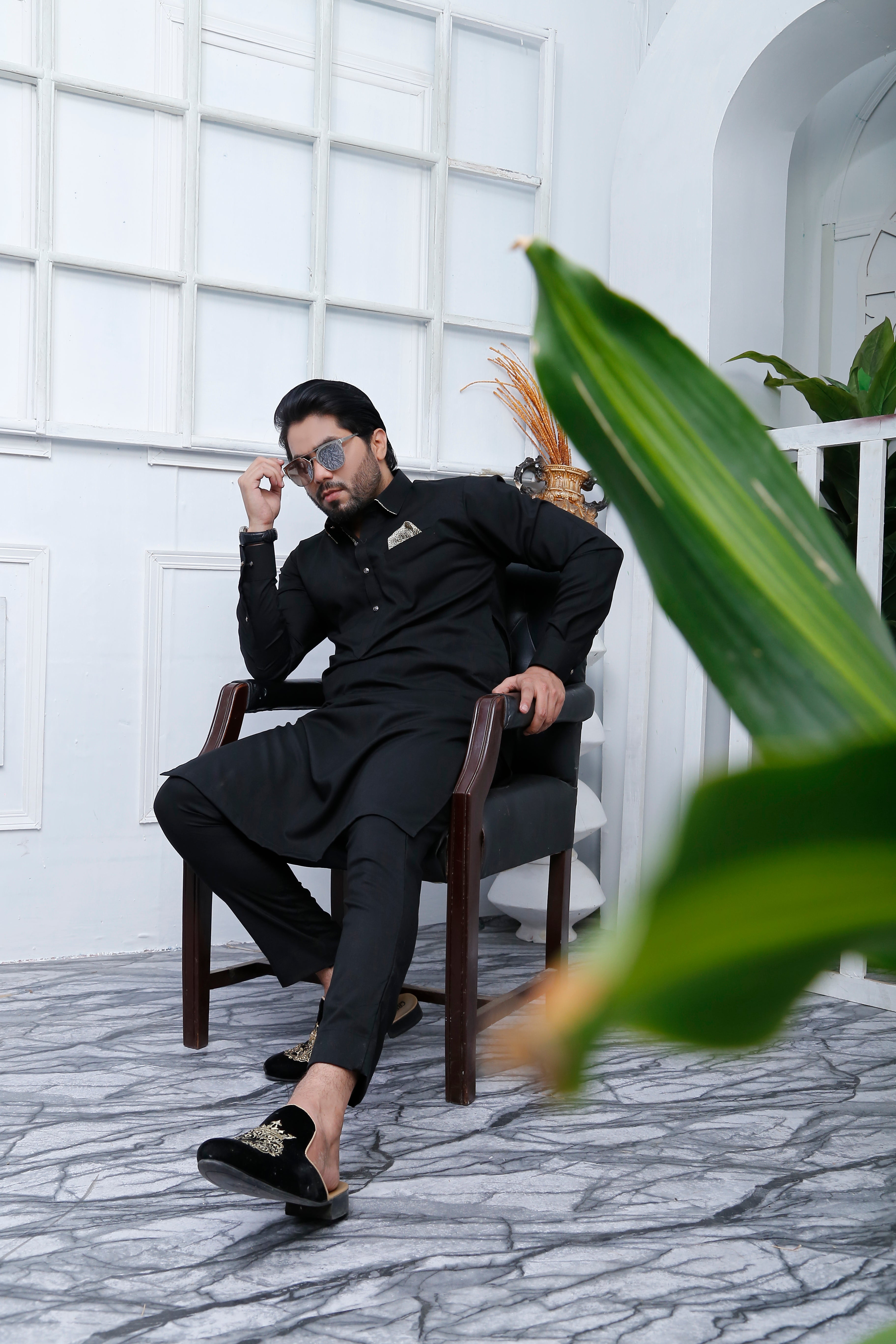 Black Printed Cotton Kurta Pajama (2-Piece) - Image 3