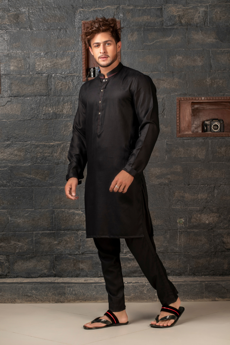 Black Cotton Kurta Pajama Set (2-Piece) - Image 1