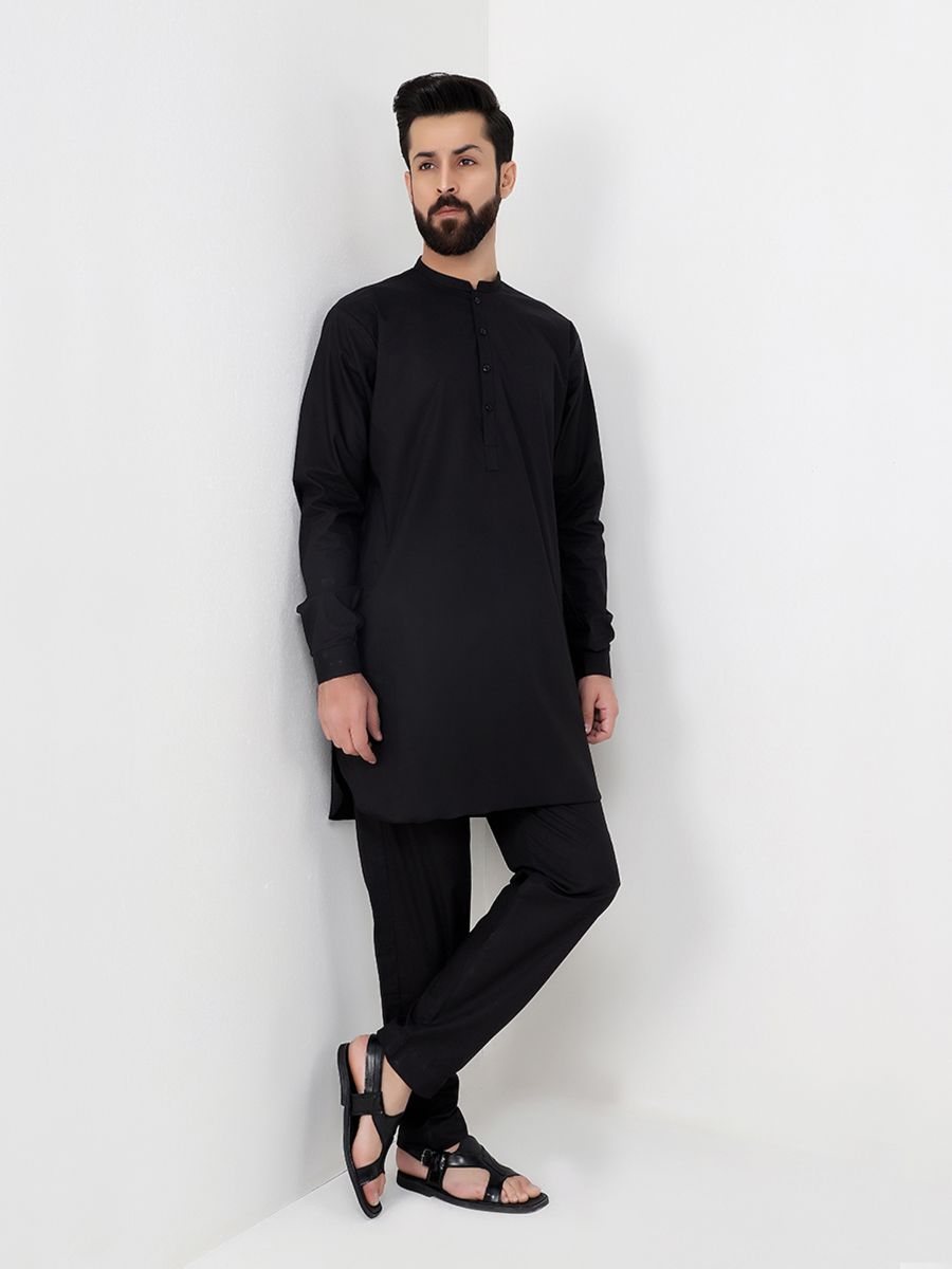 Black Cotton Kurta Pajama Set (2-Piece) - Image 1