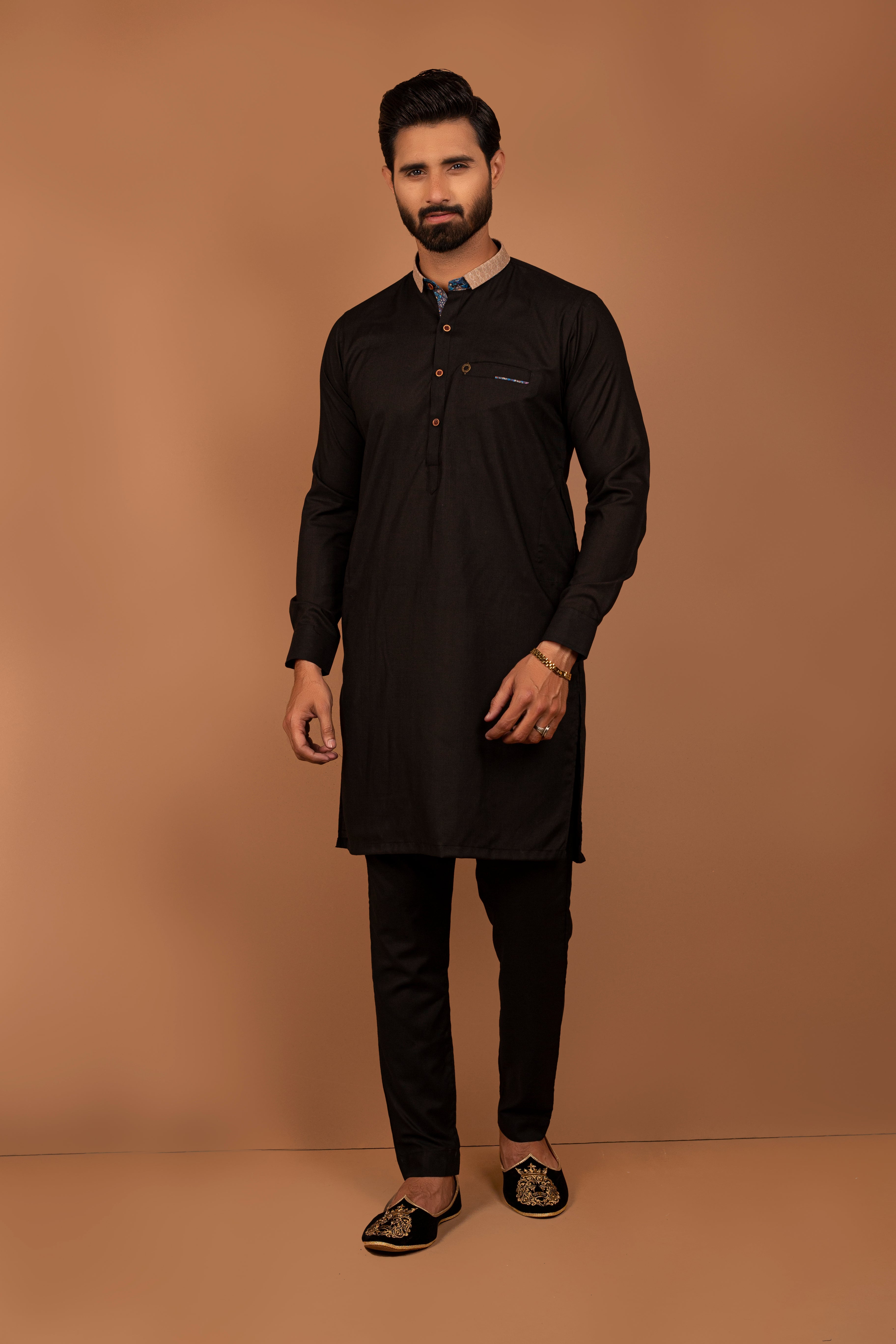 Black Cotton Kurta Pajama Set (2-Piece) - Image 1