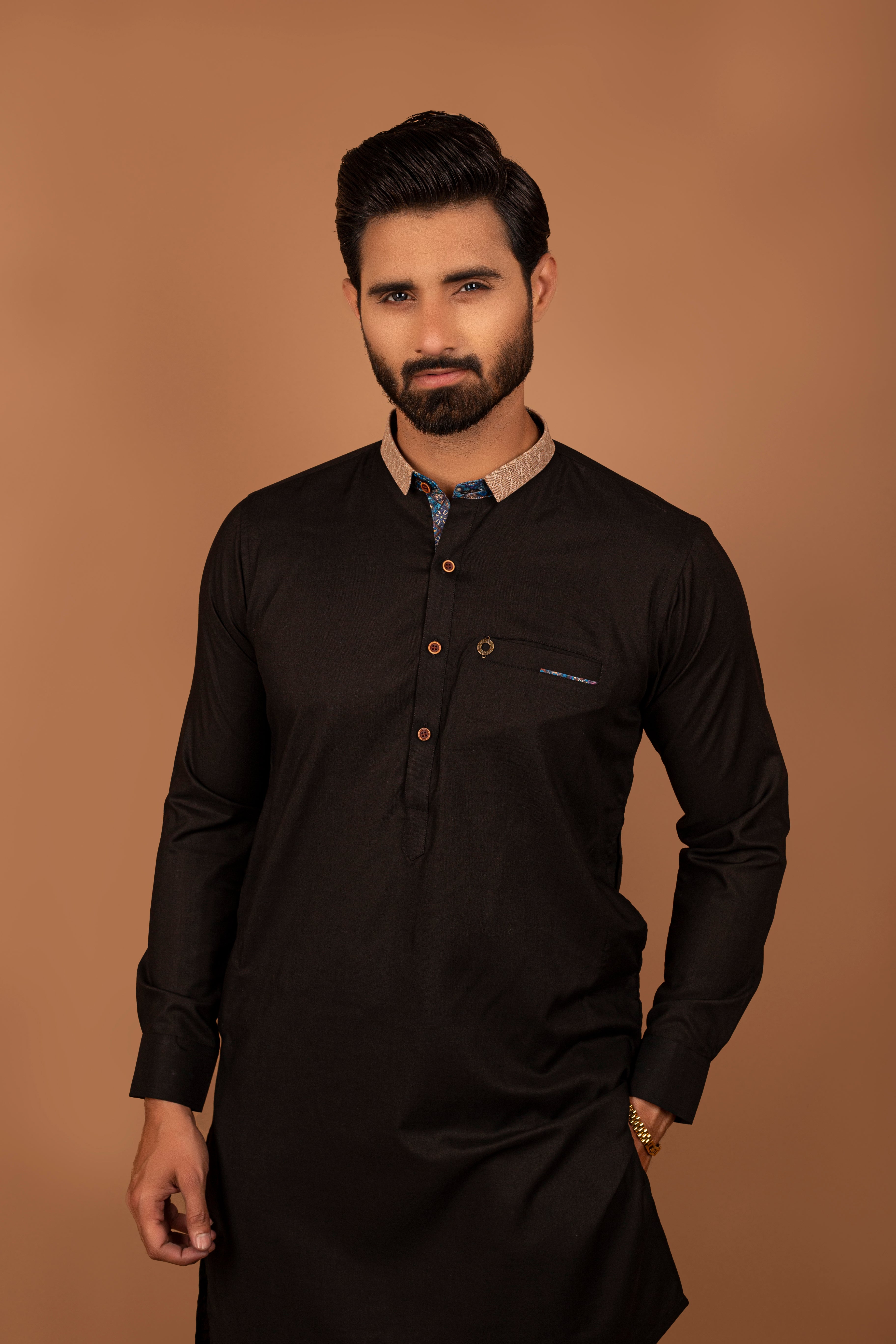 Black Cotton Kurta Pajama Set (2-Piece) - Image 2