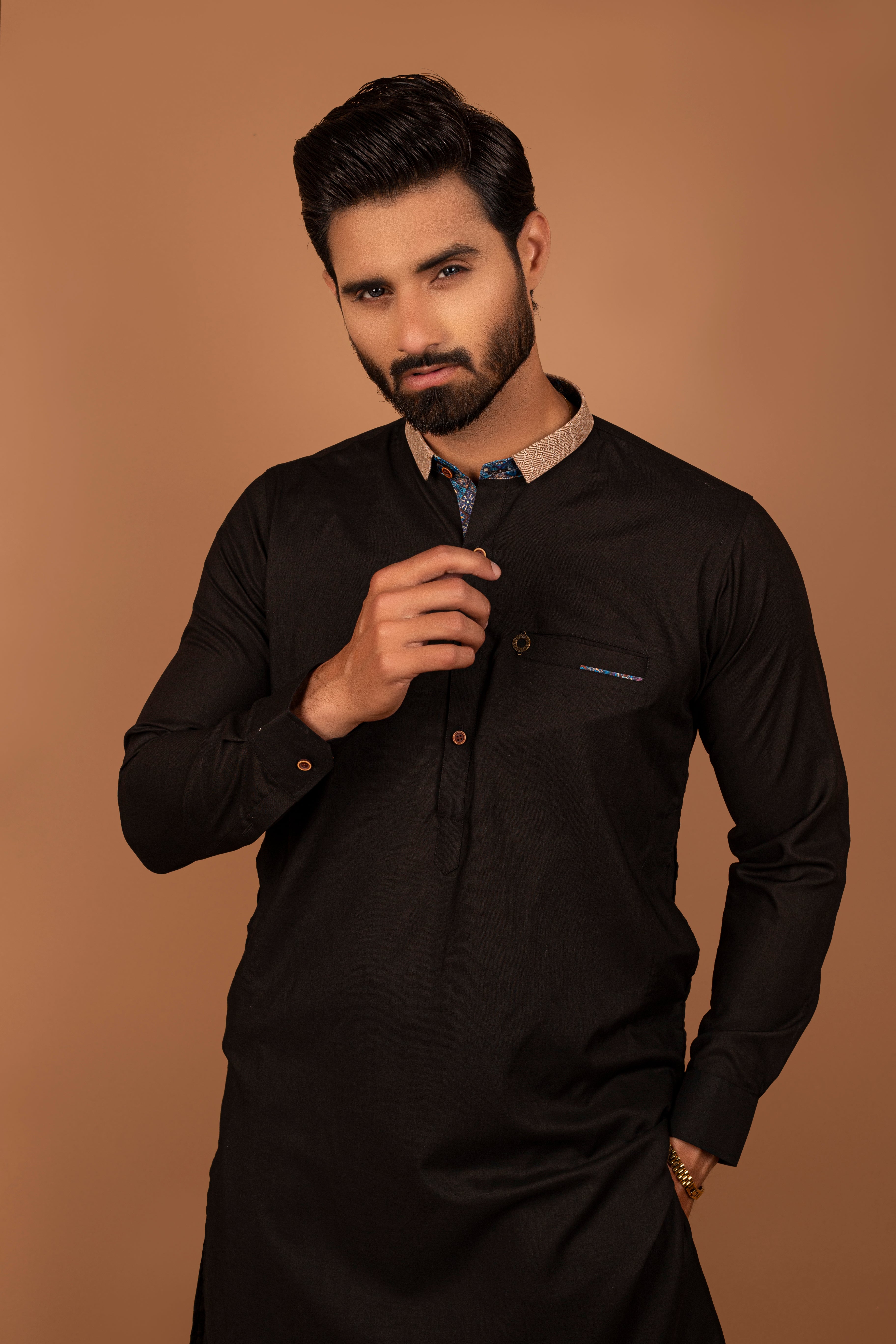 Black Cotton Kurta Pajama Set (2-Piece) - Image 3