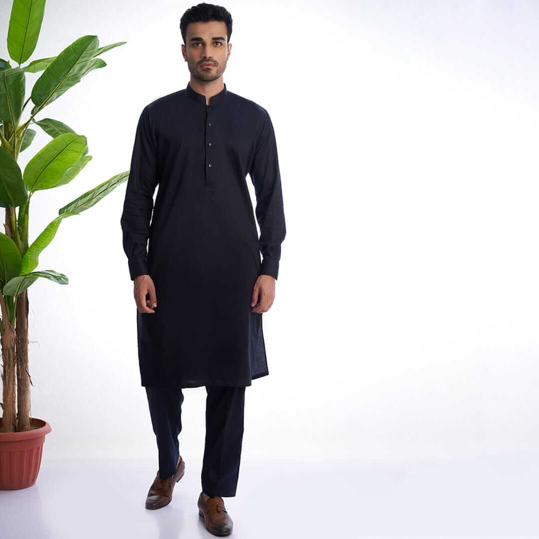 Black Cotton-Viscose Kurta Pajama (2-Piece) - Image 1