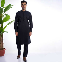 Black Cotton-Viscose Kurta Pajama (2-Piece) - Image 2