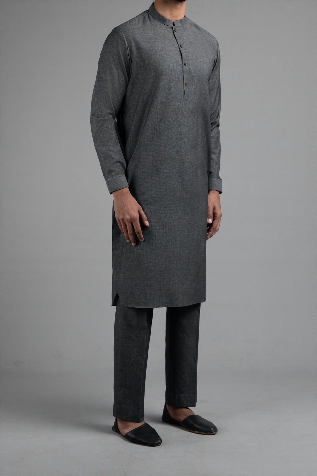 Black-Grey Dobby Cotton Kurta Pajama (2-Piece) - Image 1