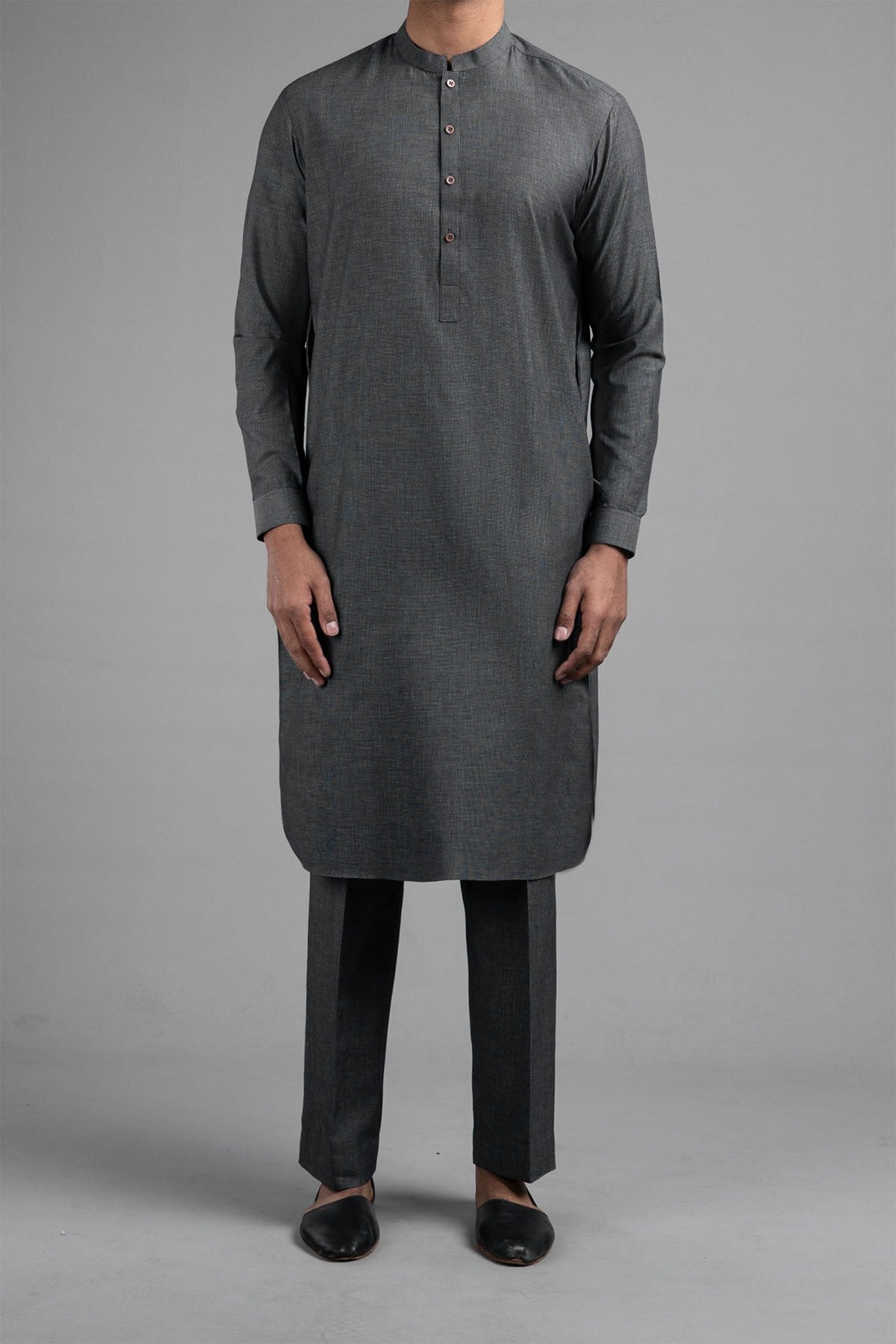 Black-Grey Dobby Cotton Kurta Pajama (2-Piece) - Image 2