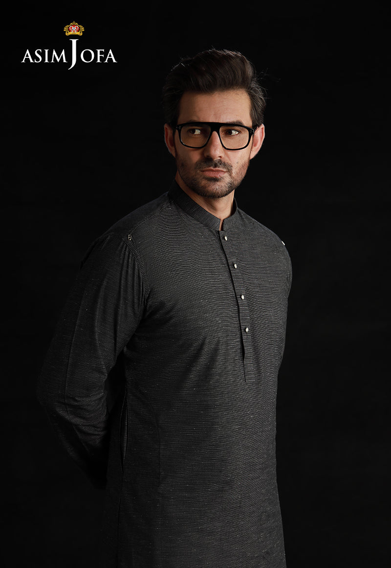 Black Dobby Kurta with Metallic Accents (2-Piece) - Image 2