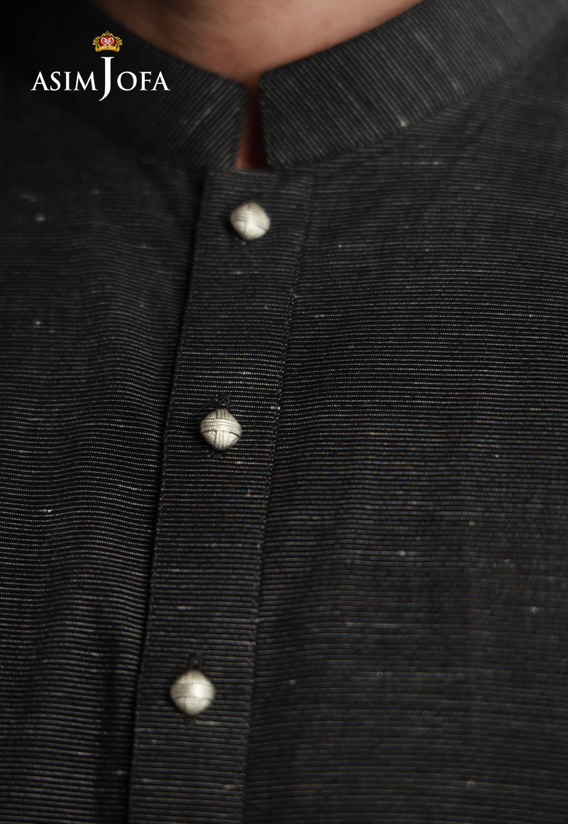 Black Dobby Kurta with Metallic Accents (2-Piece) - Image 4