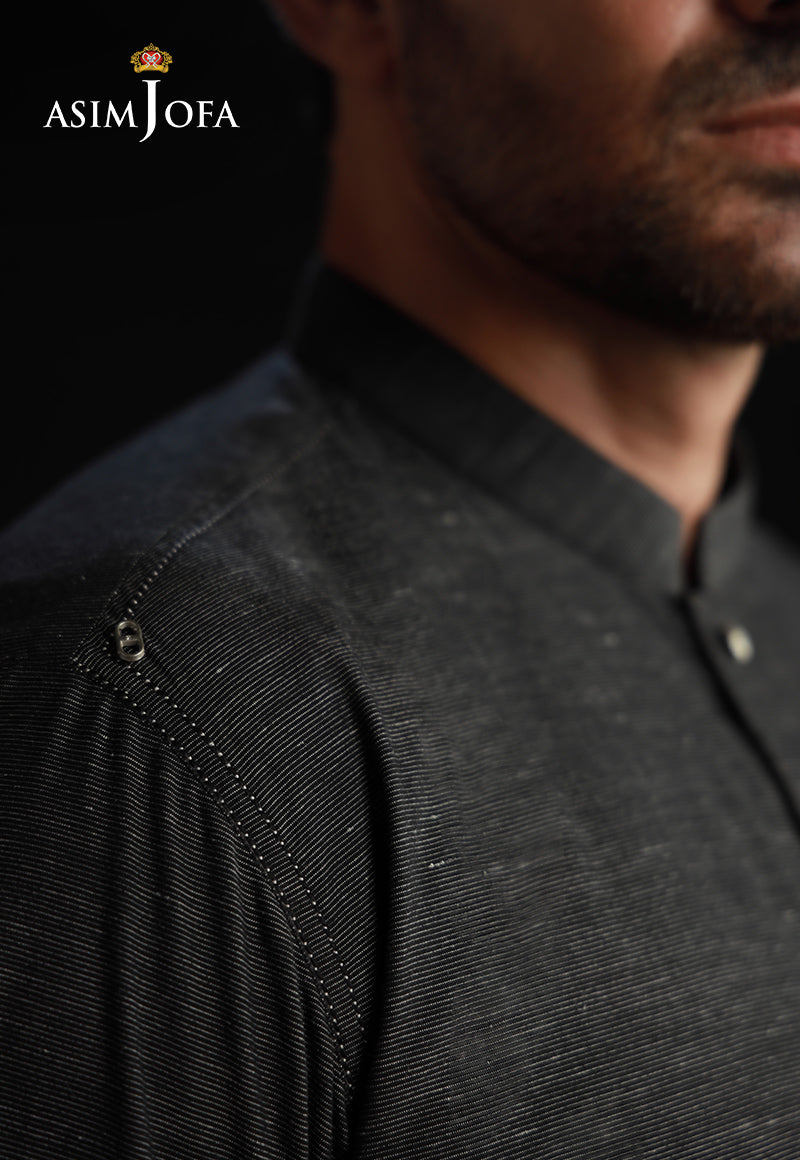 Black Dobby Kurta with Metallic Accents (2-Piece) - Image 6