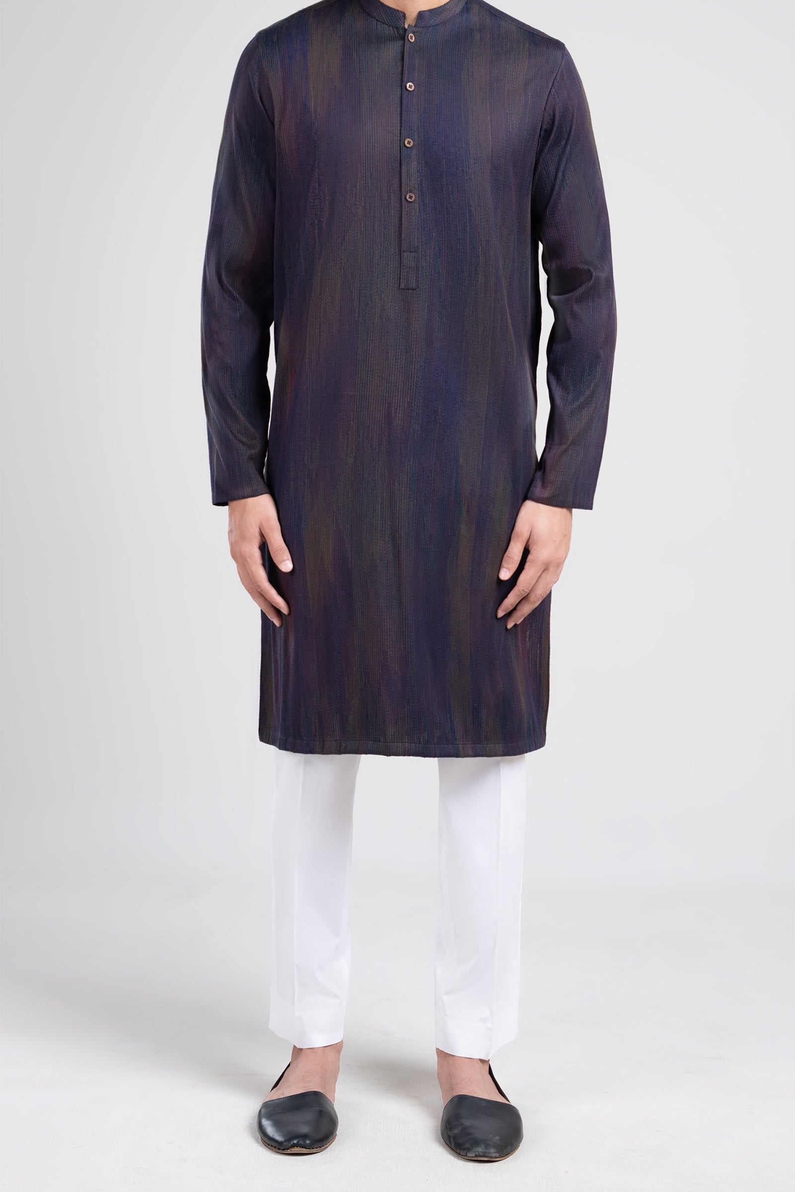 Black Embroidered Egyptian Cotton Kurta (2-Piece) - Image 1