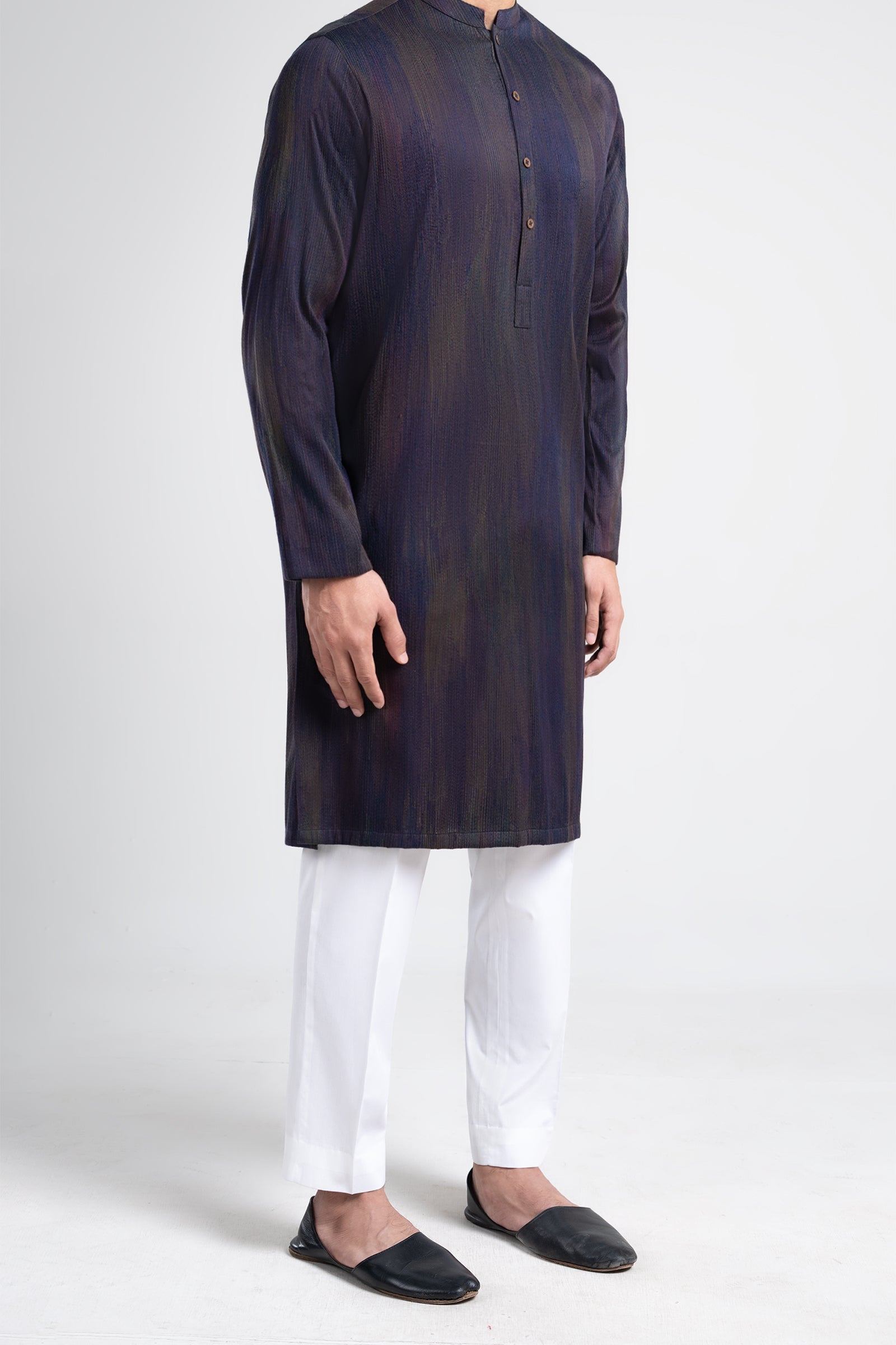 Black Embroidered Egyptian Cotton Kurta (2-Piece) - Image 3
