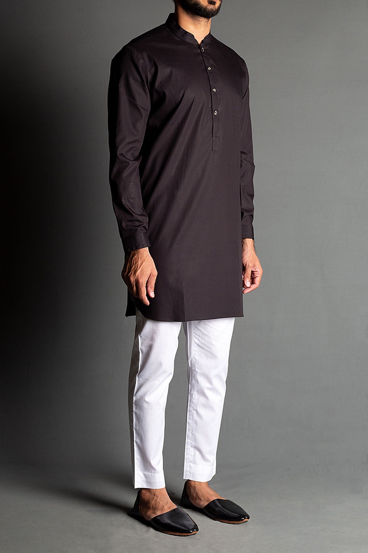 Black Egyptian Cotton Short Kurta (2-Piece) - Image 1