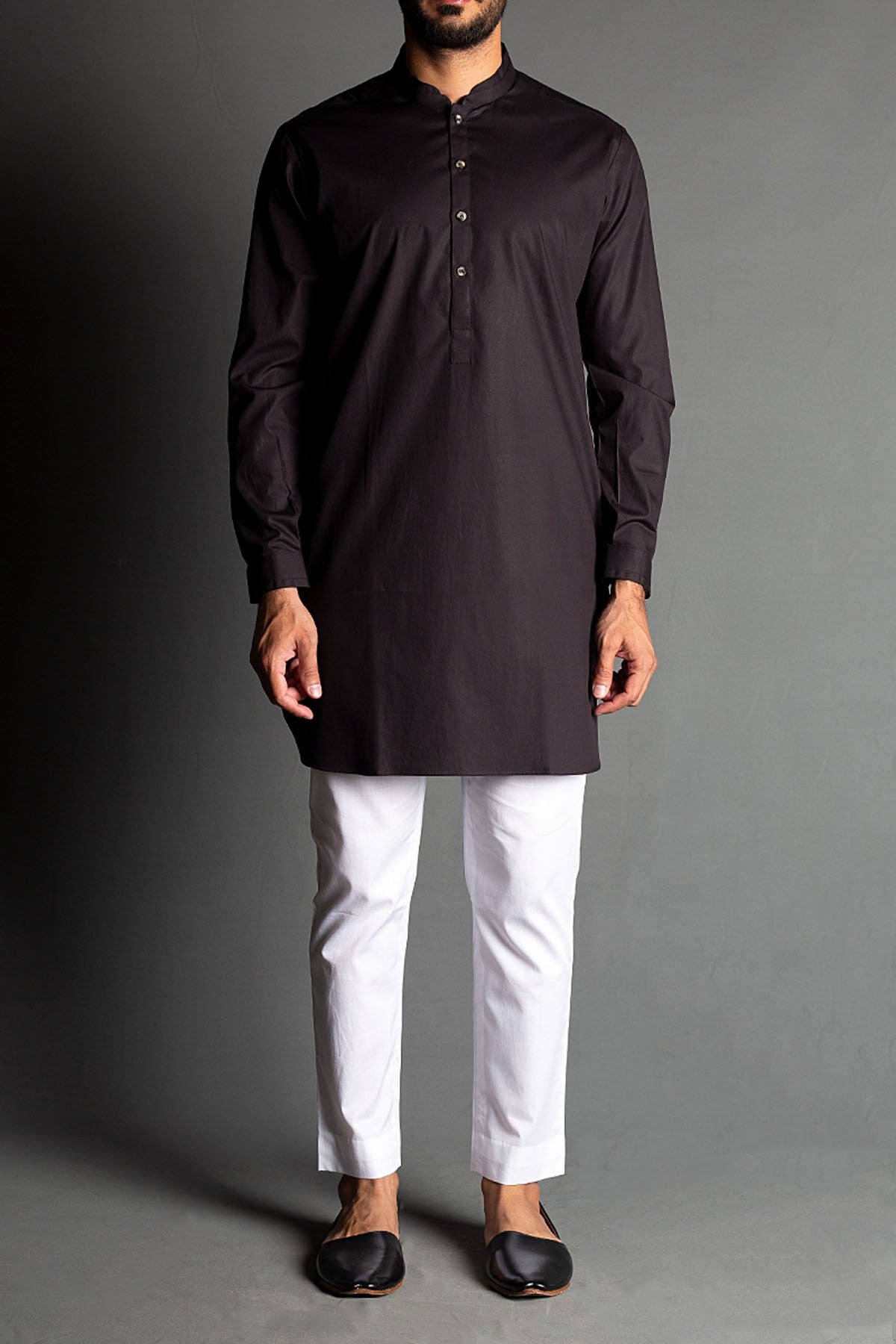 Black Egyptian Cotton Short Kurta (2-Piece) - Image 2
