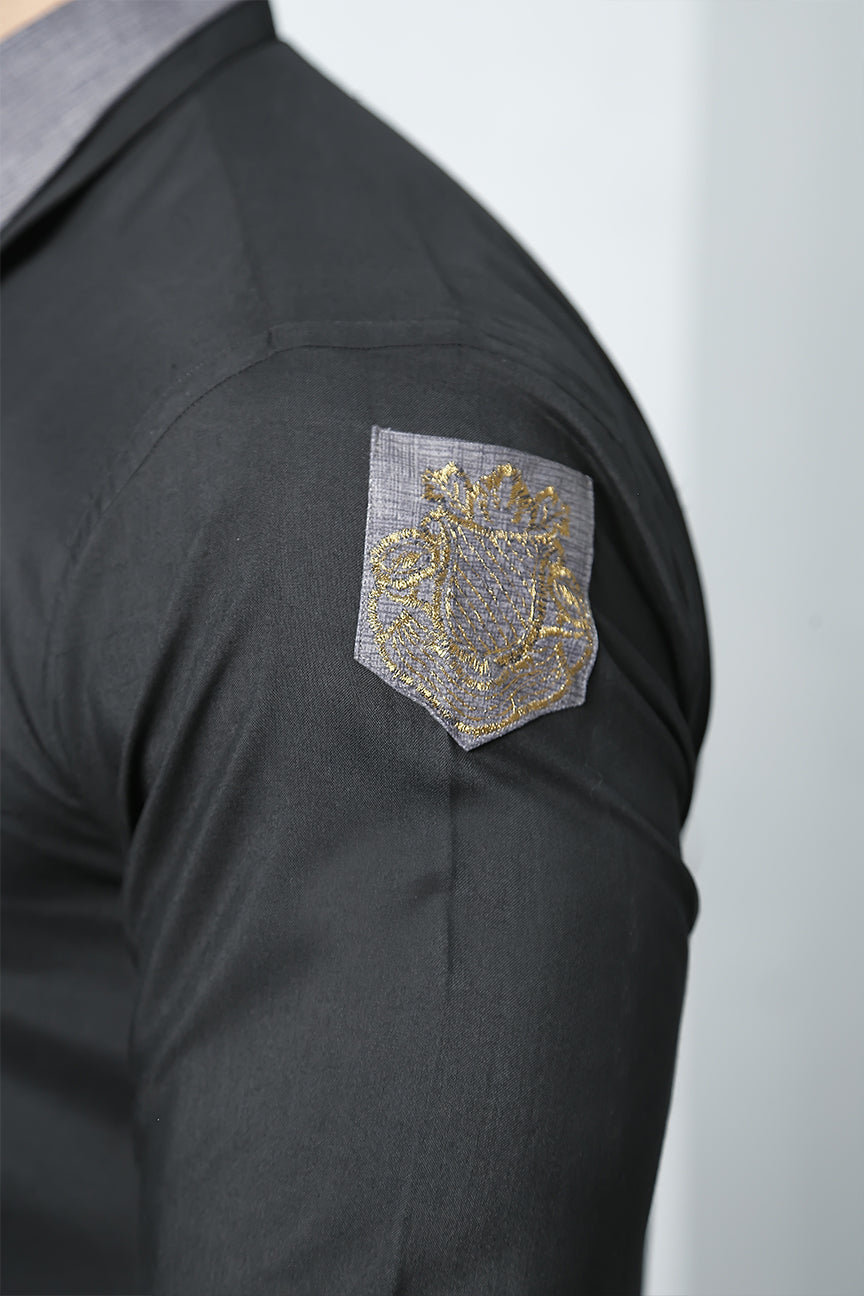 Black Embroidered Kurta Pajama (2-Piece) - Image 5