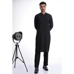 Black Crest Embroidered IronEz Kurta Pajama (2-Piece) - Image 3