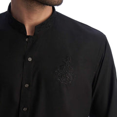 Black Crest Embroidered IronEz Kurta Pajama (2-Piece) - Image 5