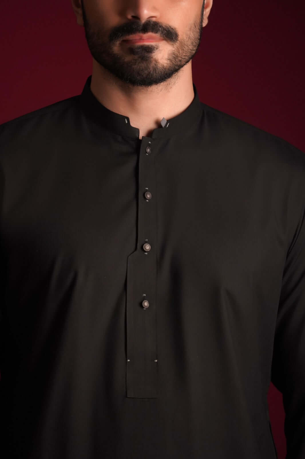 Black Minimal-Detail IronEZ Fabric Kurta Pajama (2-Piece) - Image 3