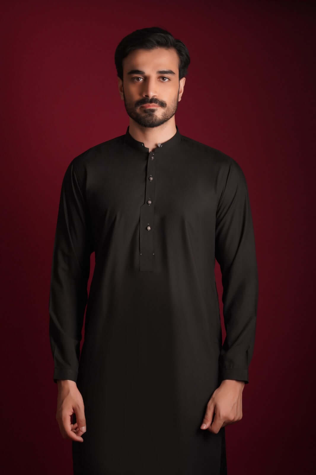Black Minimal-Detail IronEZ Fabric Kurta Pajama (2-Piece) - Image 4