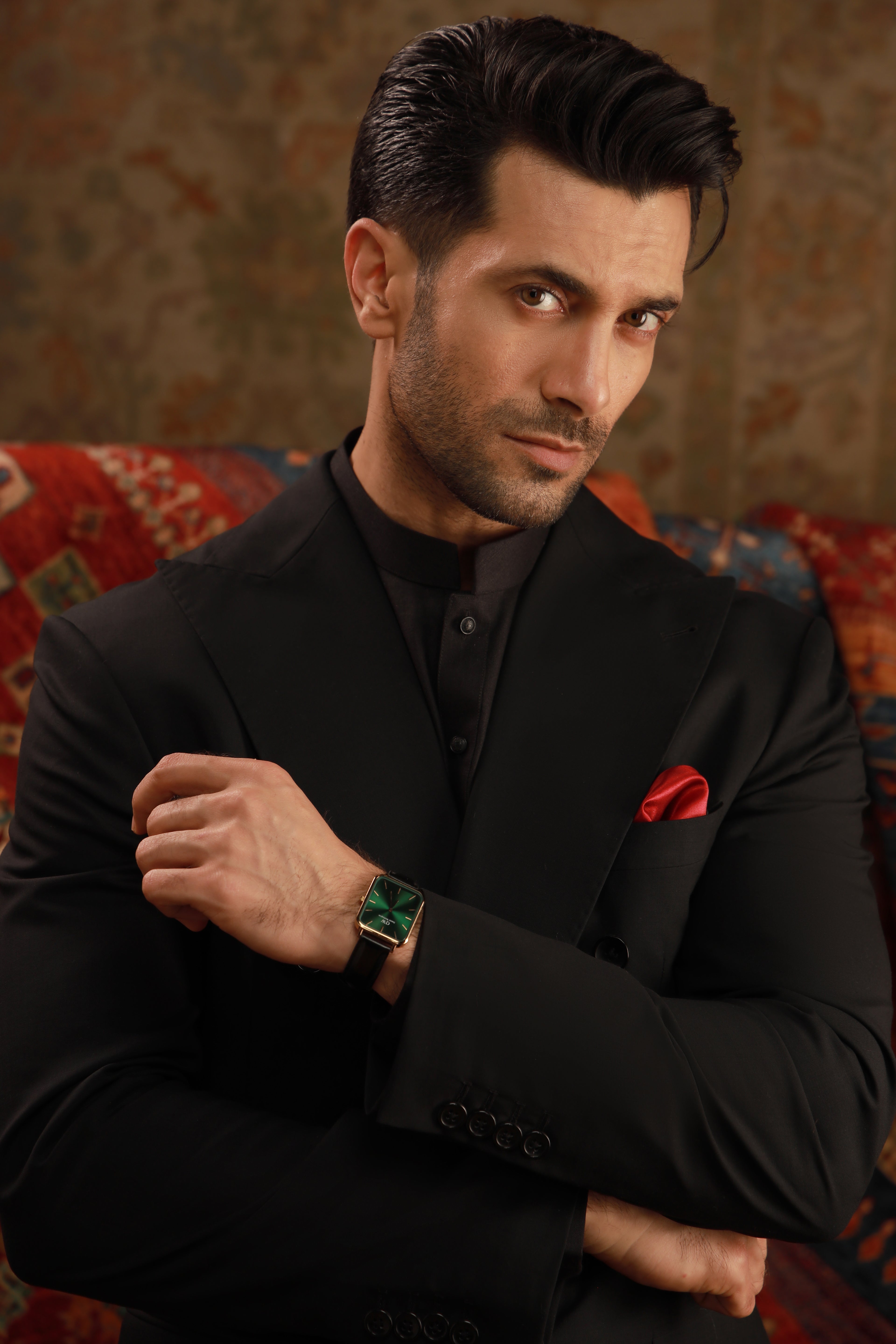 Black Linen Sherwani-Collar Kurta Pajama (2-Piece) - Image 4