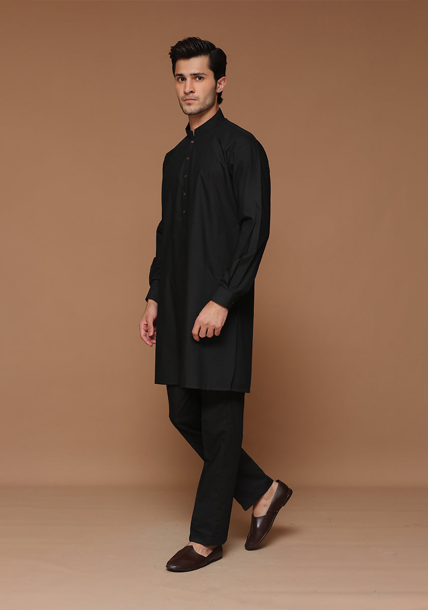 Black Poly Viscose Slim Fit Kurta Pajama (2-Piece) - Image 4