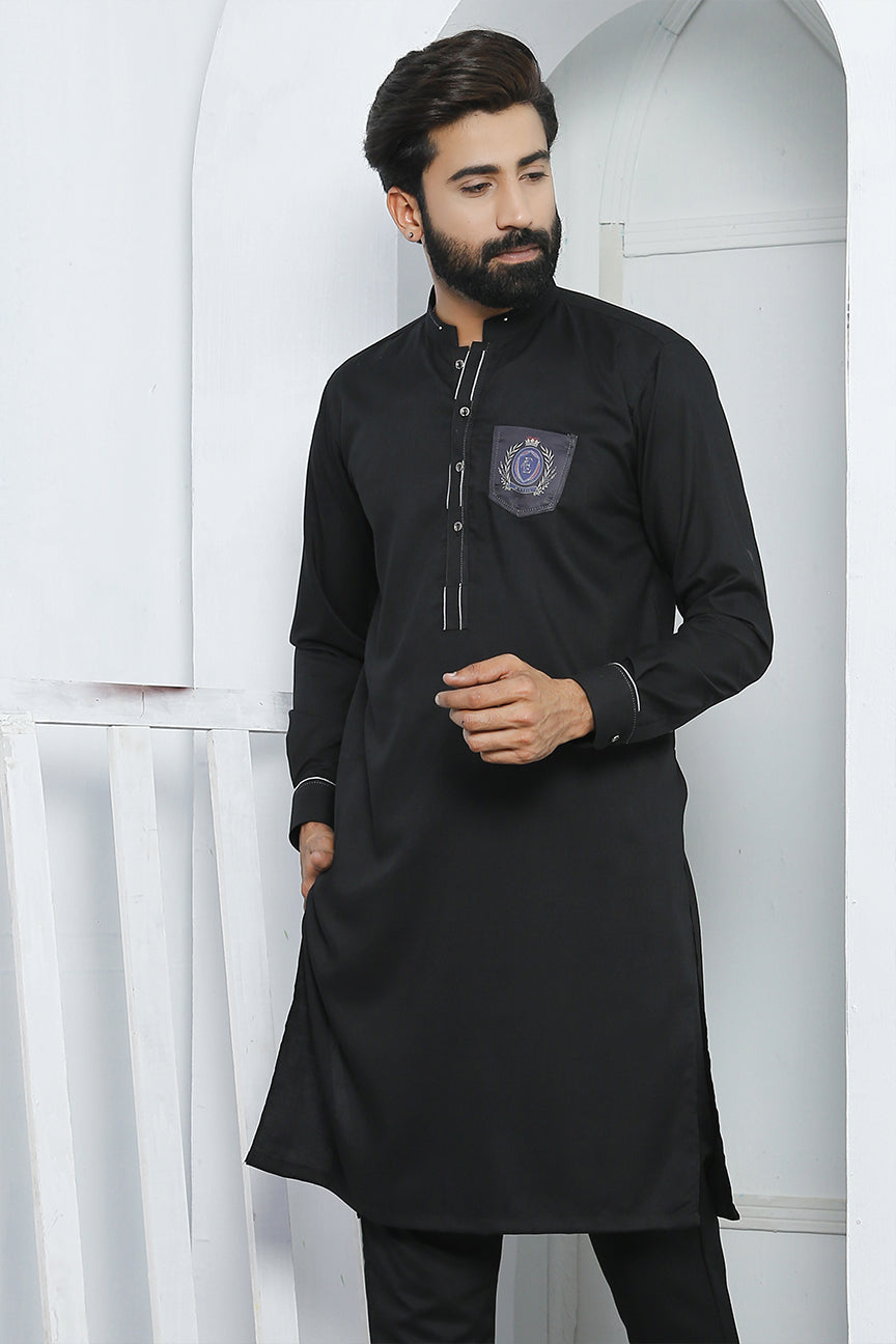 Black Embellished Poly Viscose Kurta Pajama (2-Piece) - Image 1
