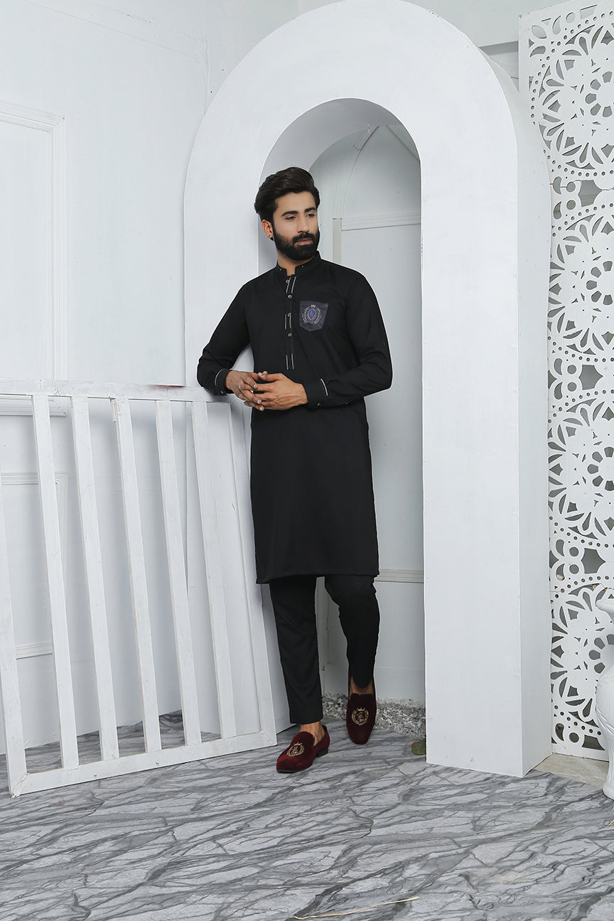 Black Embellished Poly Viscose Kurta Pajama (2-Piece) - Image 4