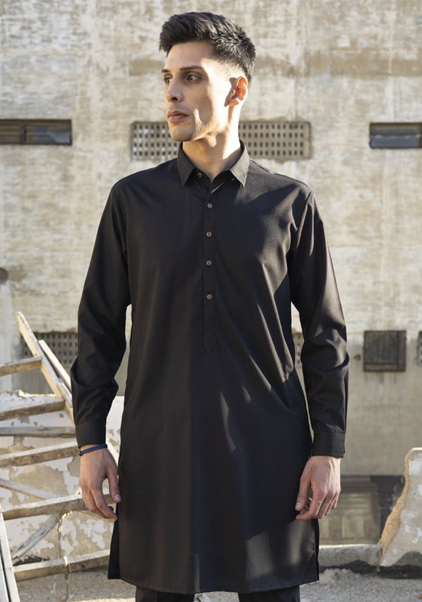 Caviar Black Poly Viscose Kurta Pajama (2-Piece) - Image 4