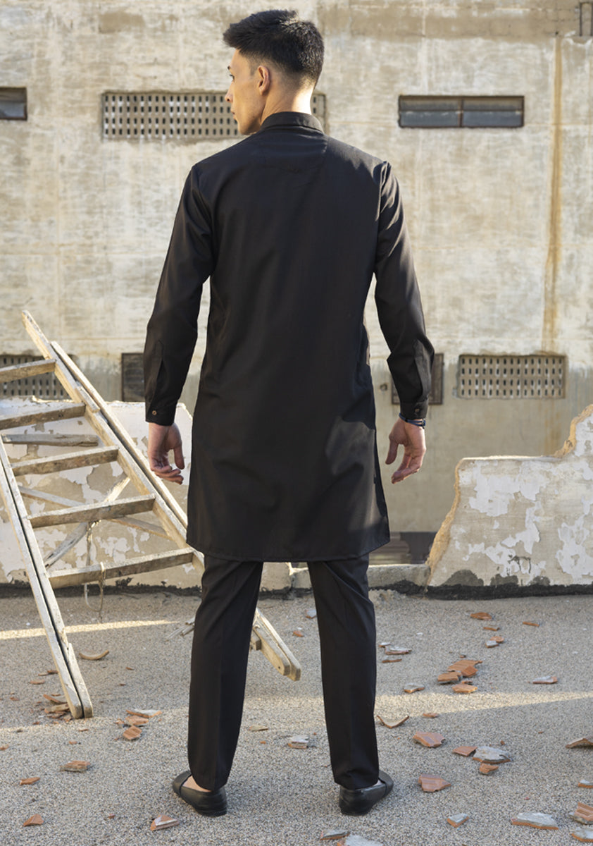 Caviar Black Poly Viscose Kurta Pajama (2-Piece) - Image 6