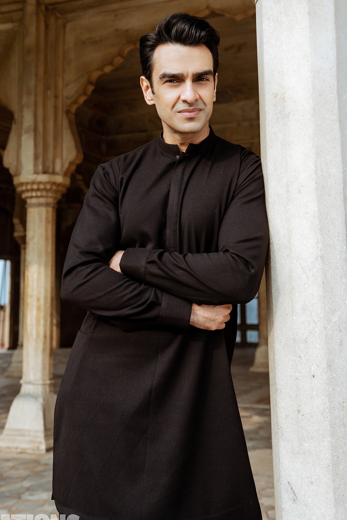 Black Solid Premium Fabric Kurta (2-Piece) - Image 1
