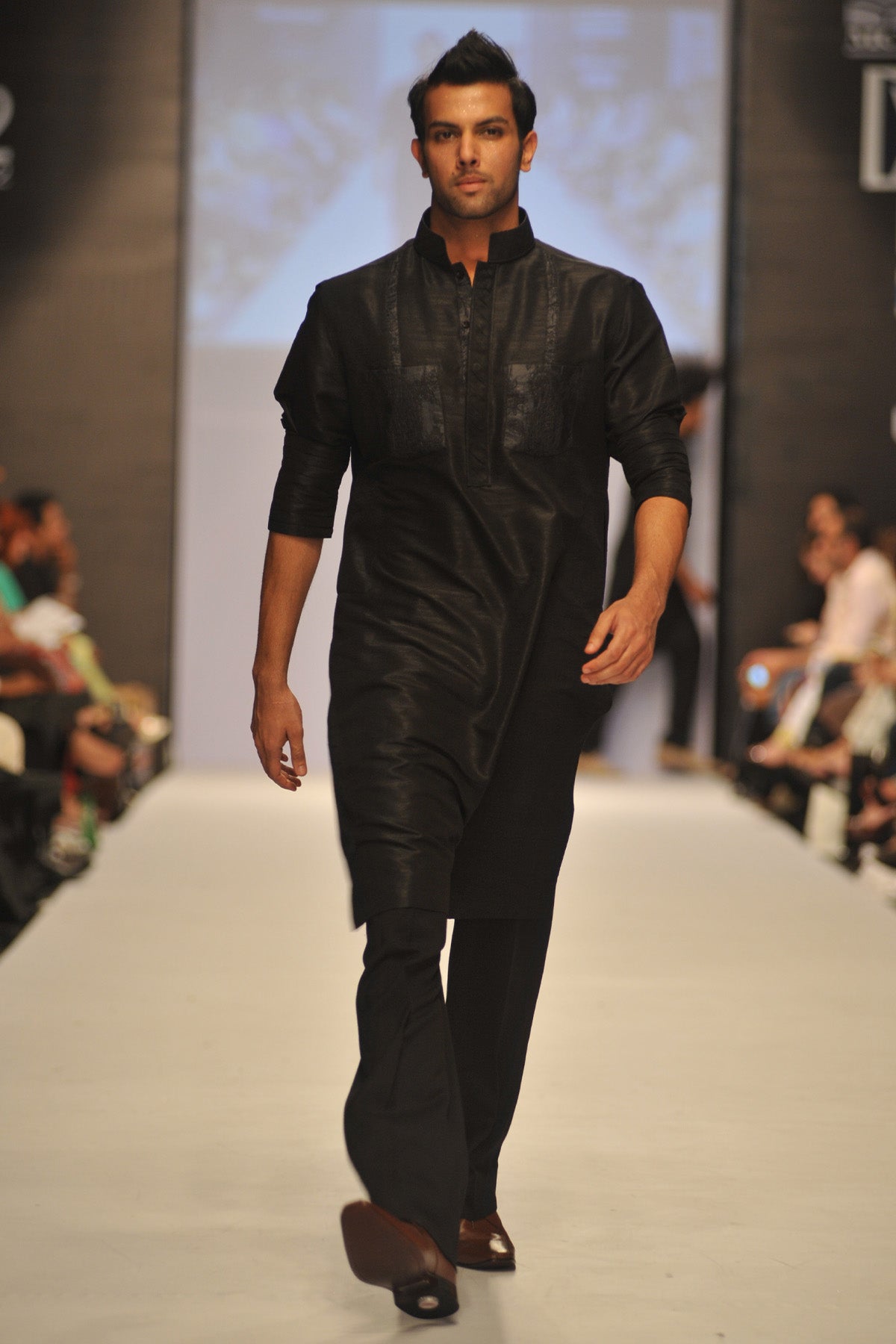 Black Textured Premium Fabric Kurta Pajama (2-Piece) - Image 1