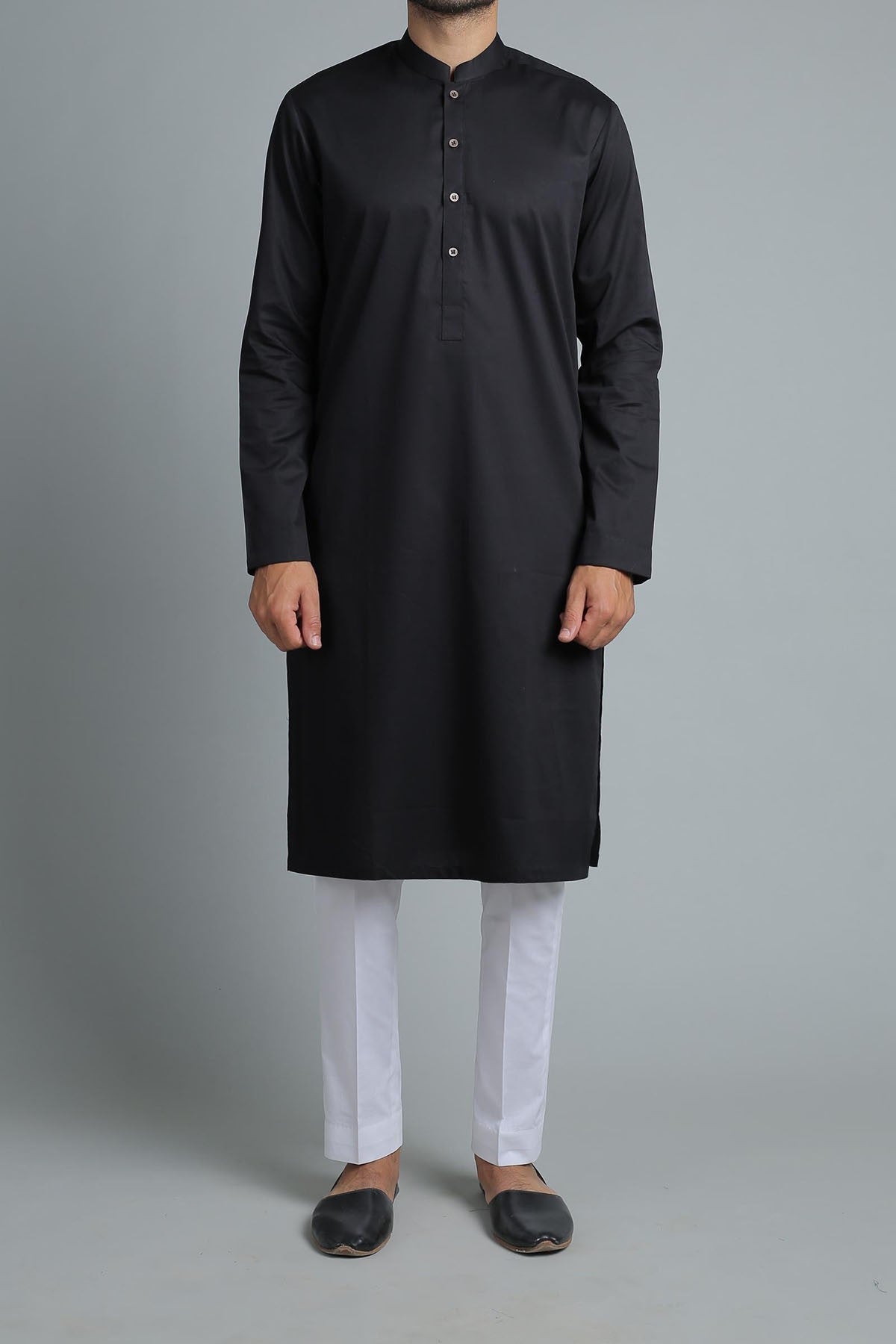 Black Slub Khaddar Kurta Pajama (2-Piece) - Image 1