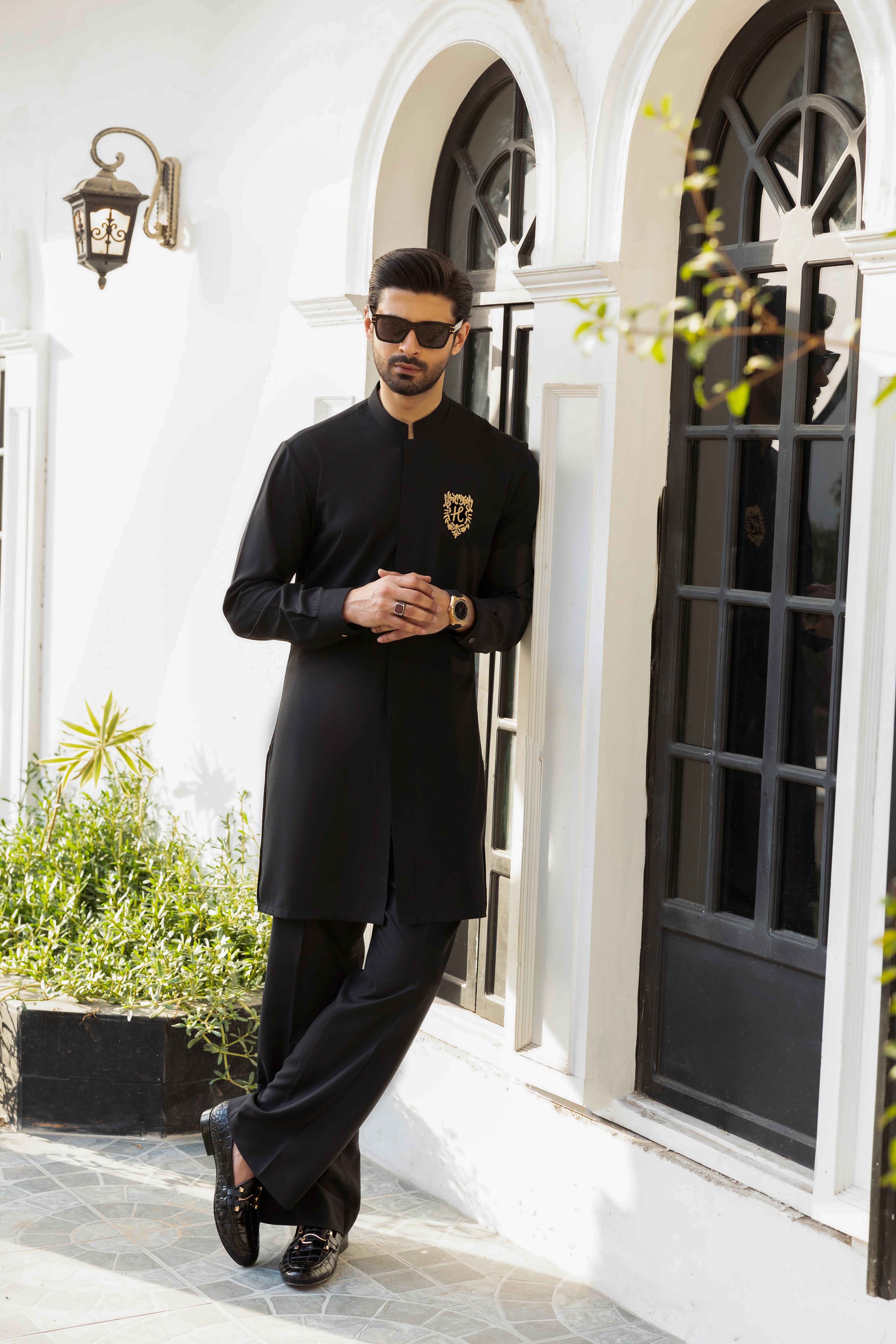 Black Embroidered Swiss Kurta Pajama (2-Piece) - Image 2