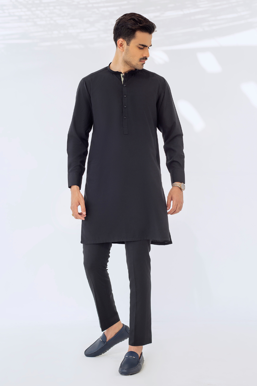 Black Wash and Wear Kurta Pajama (2-Piece) - Image 1