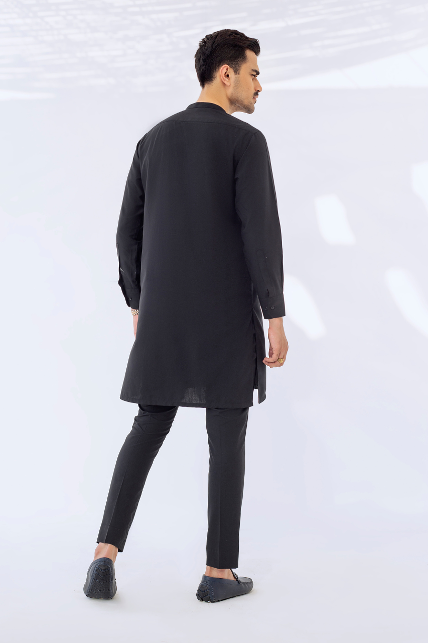 Black Wash and Wear Kurta Pajama (2-Piece) - Image 2
