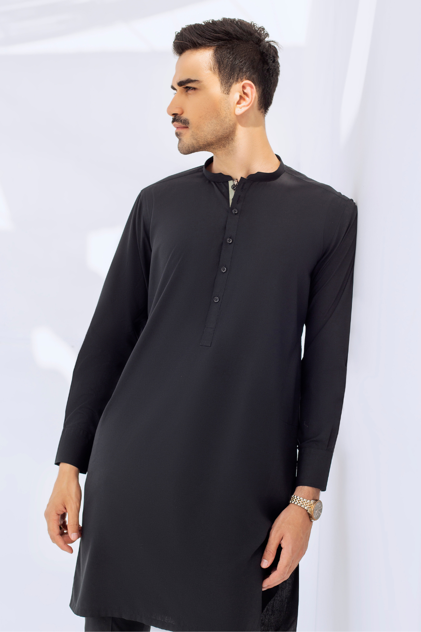 Black Wash and Wear Kurta Pajama (2-Piece) - Image 3