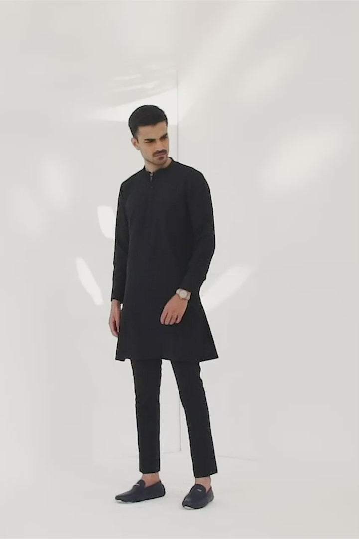 Black Wash and Wear Kurta Pajama (2-Piece) - Image 4