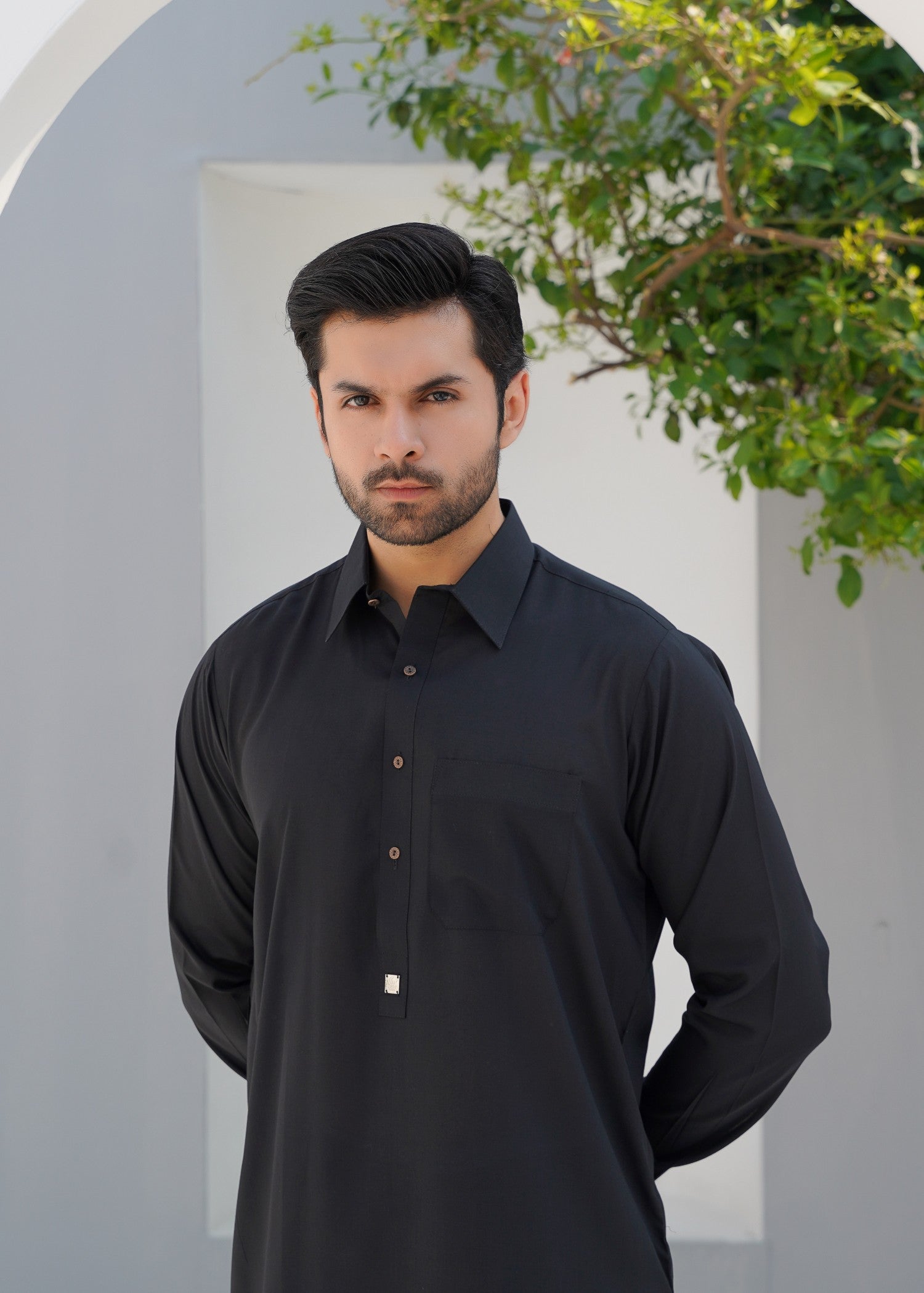Black Wash & Wear Kurta Pajama Set (2-Piece) - Image 2