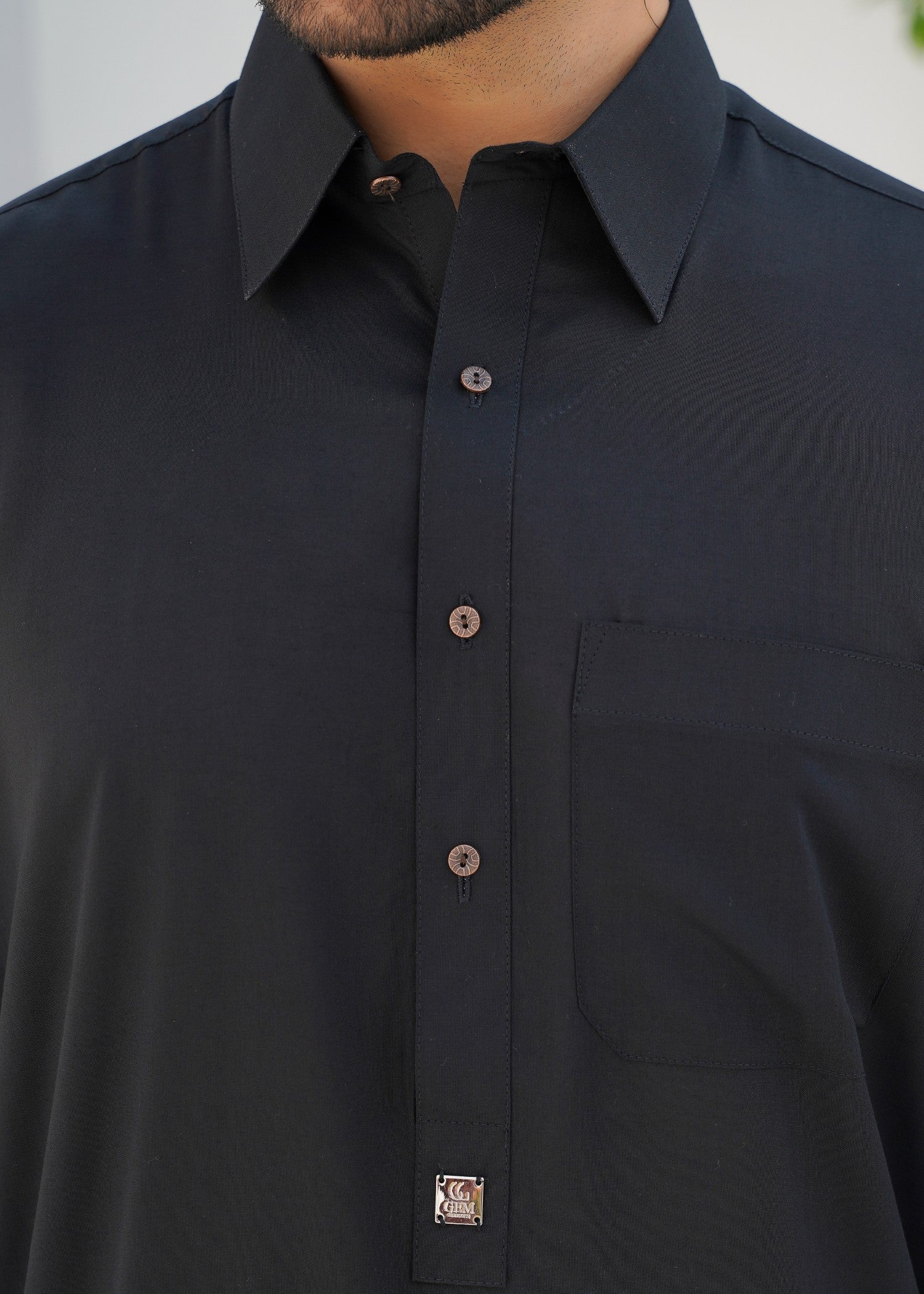 Black Wash & Wear Kurta Pajama Set (2-Piece) - Image 3