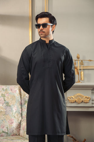 Black Wash & Wear Kurta Trouser Set (2-Piece) - Image 2
