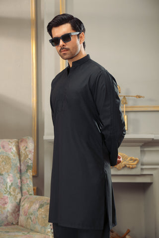 Black Wash & Wear Kurta Trouser Set (2-Piece) - Image 3