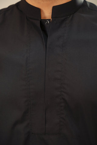 Black Wash & Wear Kurta Trouser Set (2-Piece) - Image 5