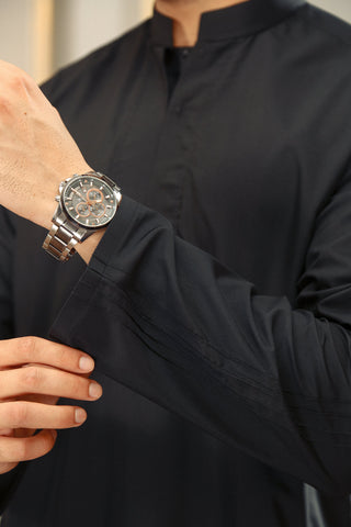 Black Wash & Wear Kurta Trouser Set (2-Piece) - Image 6