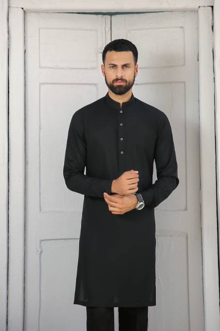 Black Wash & Wear Kurta Set (2-Piece) - Image 2
