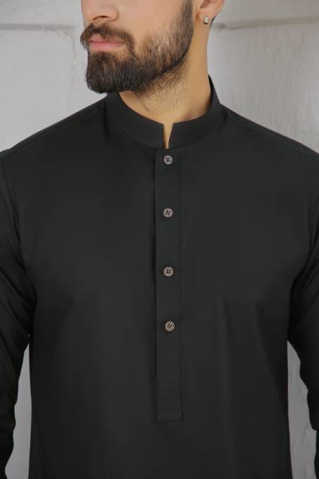 Black Wash & Wear Kurta Set (2-Piece) - Image 4