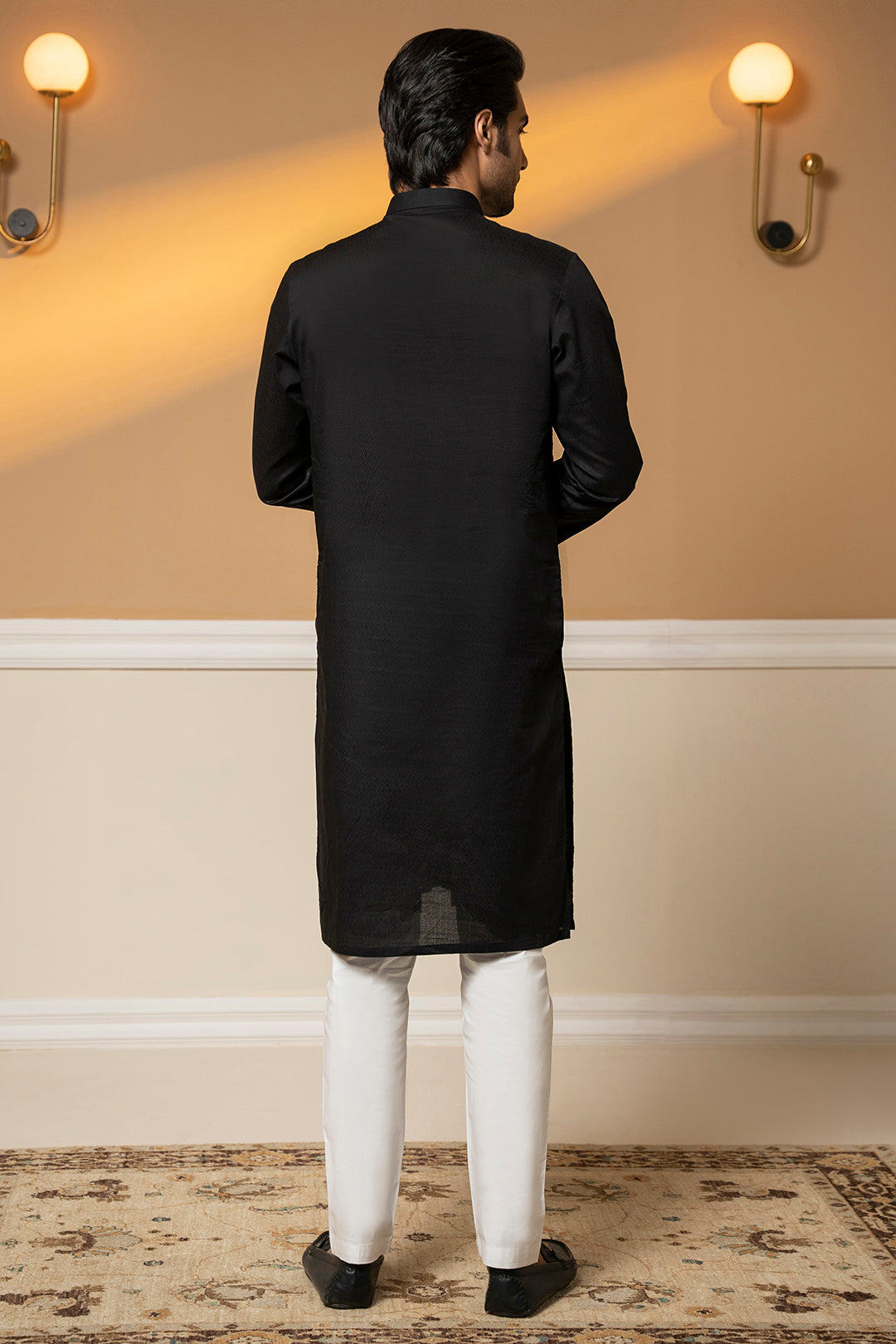 Black Textured Wash & Wear Kurta Pajama (2-Piece) - Image 5