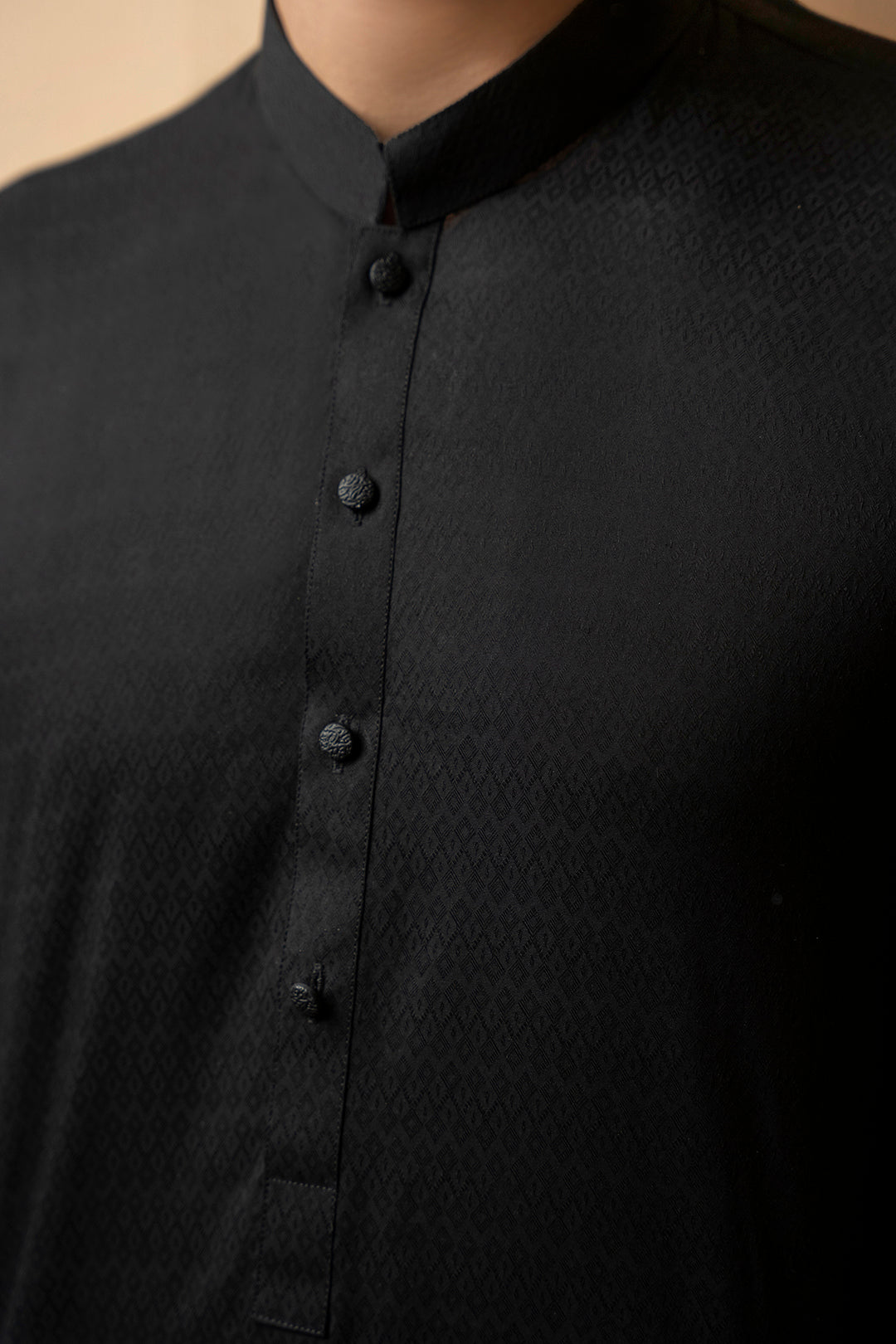 Black Textured Wash & Wear Kurta Pajama (2-Piece) - Image 6