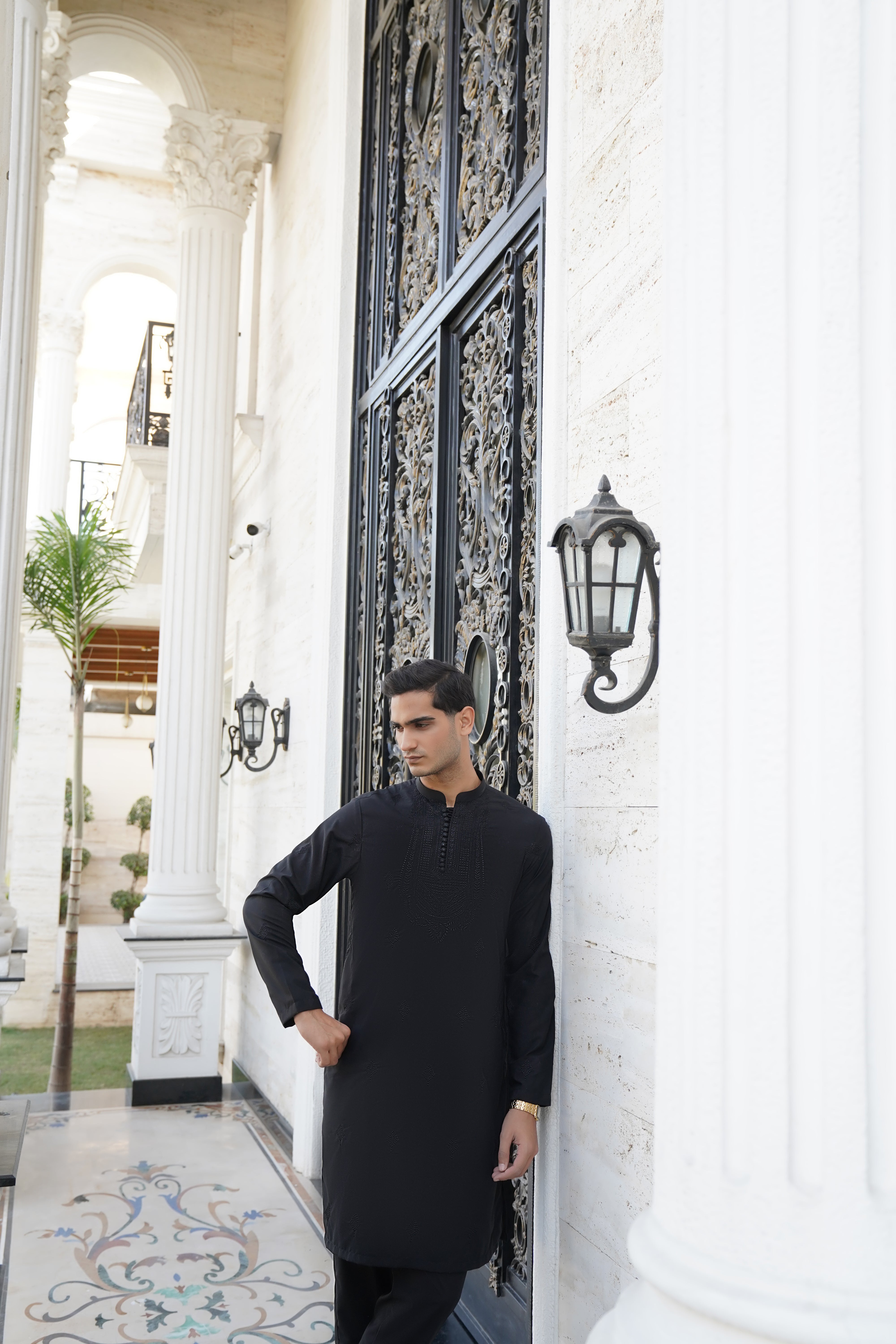 Midnight Black Embroidered Cotton-Silk Kurta Set (2-Piece) - Image 4