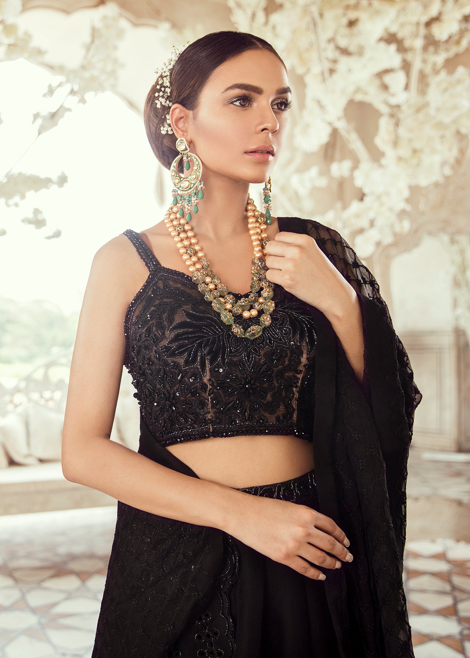 Pakistani Black Embroidered Georgette Lehenga Choli (3-Piece) - Image 3